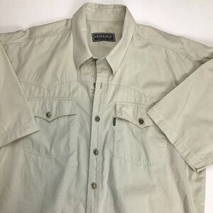 Versace Men 100% Cotton 2XL Button Tan Short Sleeve Shirt